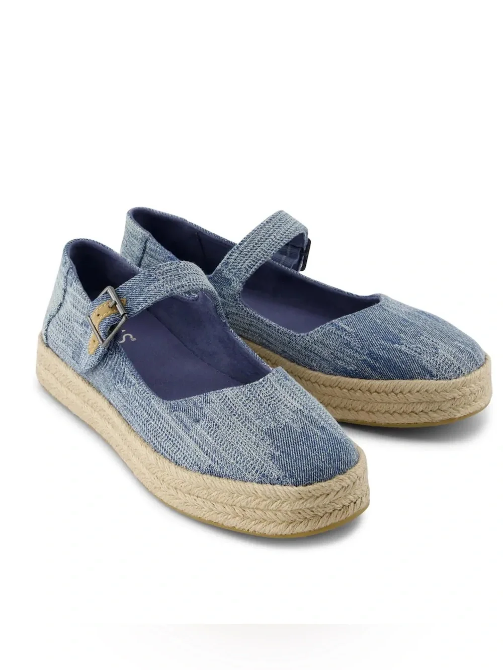 Toms Light Blue Denim Mary Jane Espadrille Platform Shoes